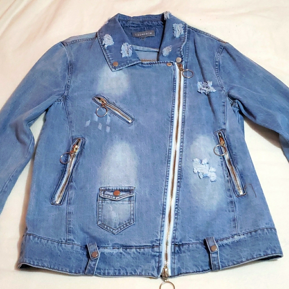 Distressed jean jacket